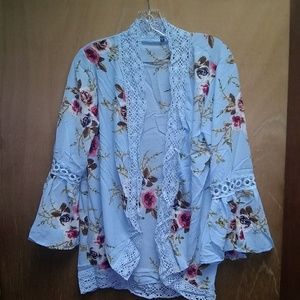 Women's bell sleeve kimono- light blue